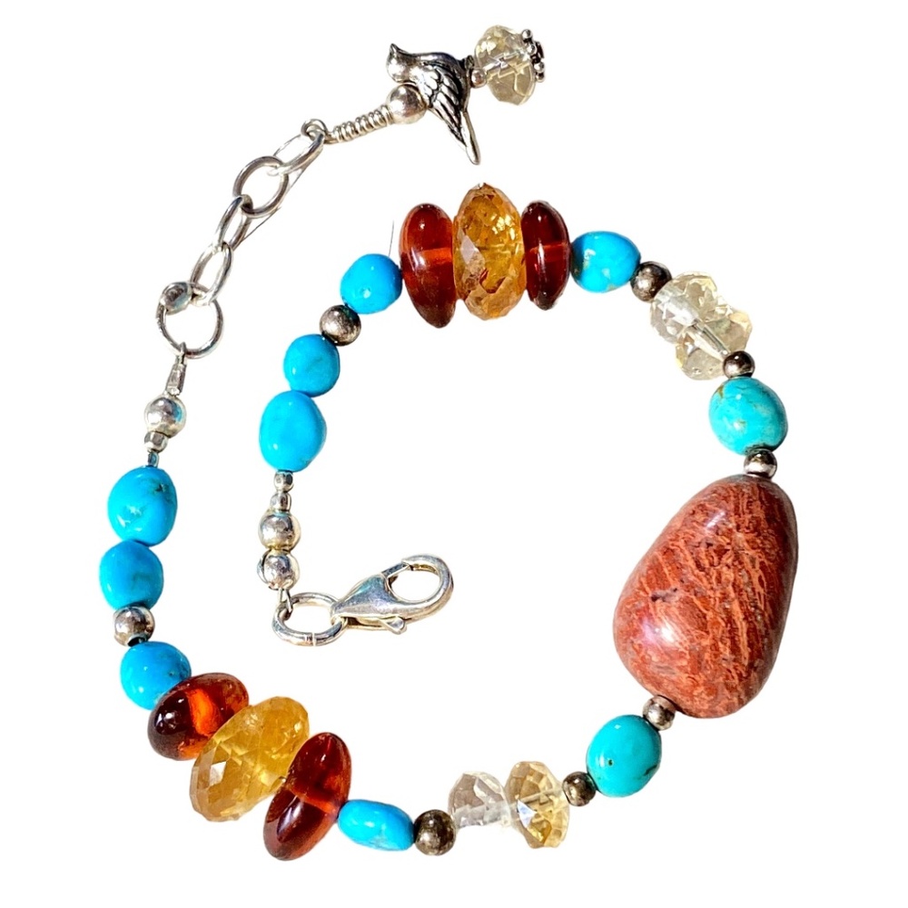Amber and Turquoise handcrafted bracelet
